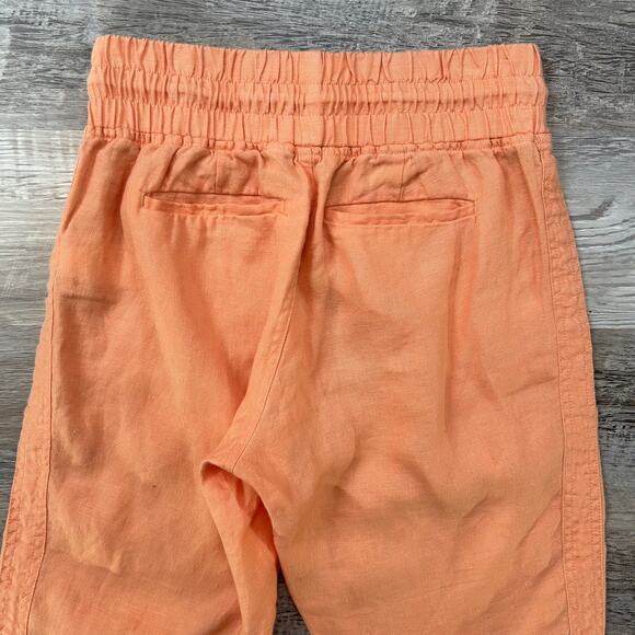 Athleta Cabo Linen Jogger Pants Orange Peach 100% Linen Size 0 Elastic Waist - Picture 7 of 9